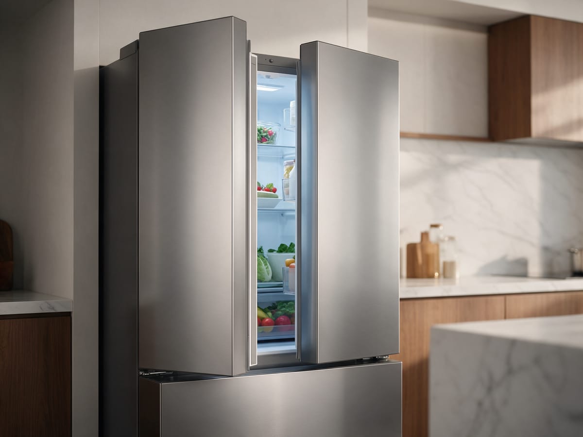 Geladeira inox french door em cozinha moderna